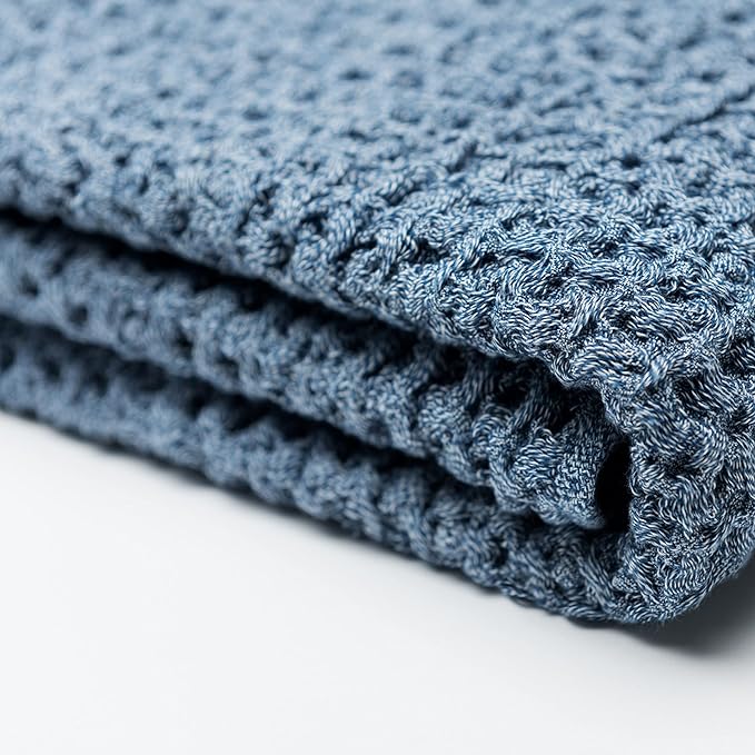 ONSEN Supima® Waffle Bath Towel Set, Quick Dry Lint Free 100% USA Cotton, Bath Hand and Face Towel Bundle, 3 Piece (Denim Blue, Bath Towel Set)