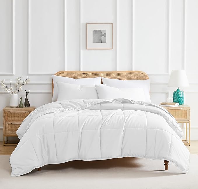 Southshore Fine Living, Inc. White Comforter Full Size, Queen Down Alternative Comforter Only, Fluffy Duvet Insert Full/Queen Size Bedding, Cozy Bedding for All Seasons, Bright White Comforters
