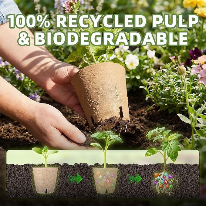 CLEANGOR 70Pcs Biodegradable 4” Peat Pots with 70Pcs Plant Labels | Biodegradable Seed Starter Pots with Drainage Holes, Nursery Pots for Seedlings, Herbs, Vegetables, Flowers, Gardening Kit