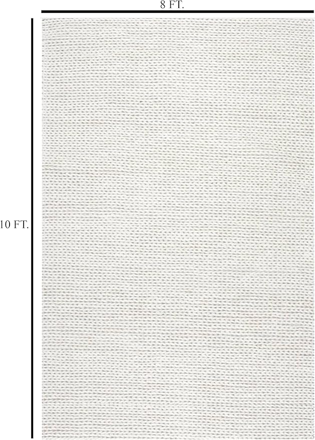 FRELISH DECOR Wool Cotton Area Rug for Living Room and Bedroom, 8'x10' Handwoven Braided Chunky Knit Cable Rugs, Farmhouse Contemporary Area Rug: Wool Ivory Premium