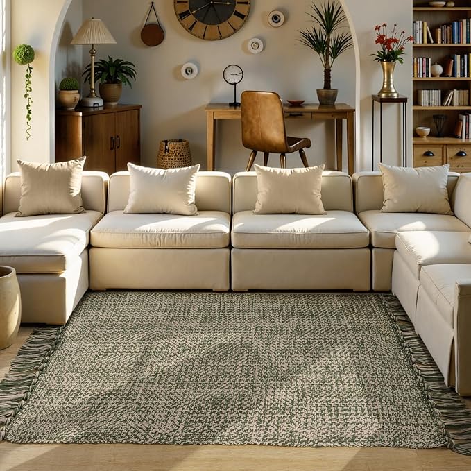 Collive Washable Area Rug 4' x 6', Woven Cotton Bedroom Rugs Neutral Indoor Accent Rug, Modern Comfy Floor Carpet with Tassel for Living Room, Nursery Room, Dining Room, Bedside, Patio Decor