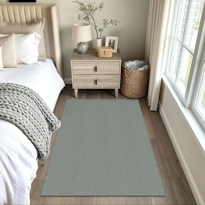 EARTHALL Washable Area Rug 4x5 Ft Non Slip Rugs for Entryway Braided Throw Rugs Bedroom Carpet Cotton Entry Rug Woven Floor Rug for Bedroom Dining Room Living Room, Green/Grey
