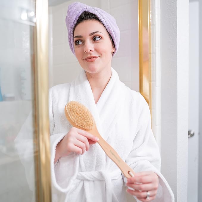 GranNaturals Dry Brushing Body Brush for Lymphatic Drainage + Cellulite Scrubber- Natural Bristle Skin Exfoliator for Body, Back, Legs, and Foot - Exfoliating Body Scrub for Ingrown Hair Bumps