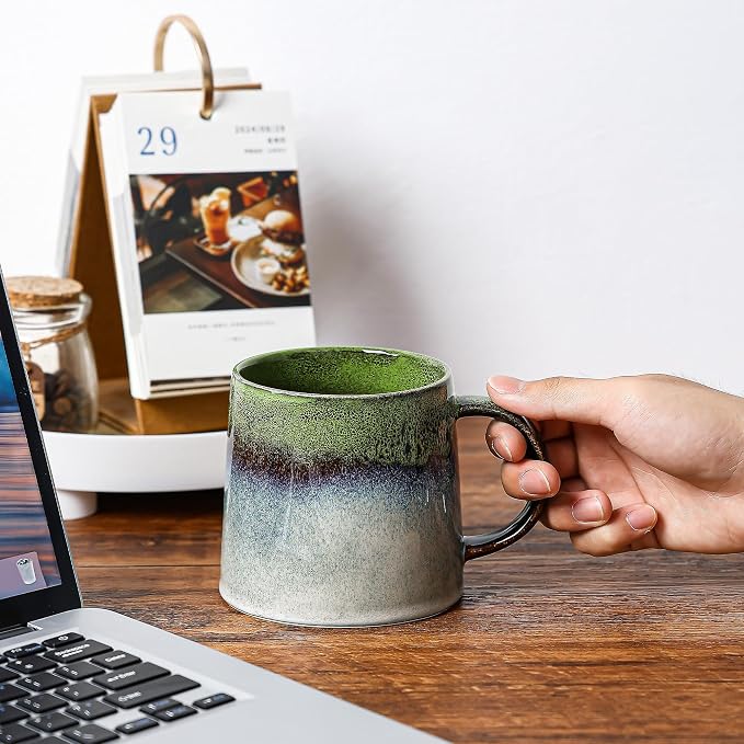 Large Ceramic Coffee Mugs, 20 oz Handmade Pottery Mug, Big Tea Cups with Handle for Office and Home, Dishwasher and Microwave Safe (Light Green)