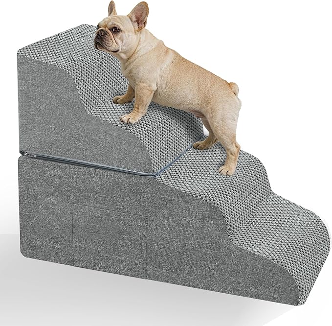 Dog Stairs for Bed, 19" H 4-Step Dog Steps for Window Seat & Loft Couch, Non-Slip Stable Pet Stairs for Small & Senior Dogs, Senior-Friendly Gentle Steps, Foldable Doggy Stairs for Resting