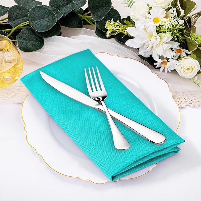 SuperO Set of 80 Cloth Napkins 17 x 17 Inch, Polyester Solid Washable Dinner Napkins with Hemmed Edges,Great for Restaurant, Wedding and Party(Turquoise)