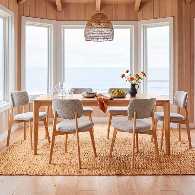 COLAMY Dining Chairs Set of 4,Modern Upholstered Kitchen Room Chairs with Solid Natural Oak Wood Legs, 5-Min Easy Assembly Anti-Wobble, High-Weight Fabric Farmhouse Side Chair, 300lbs,Oak,Beige
