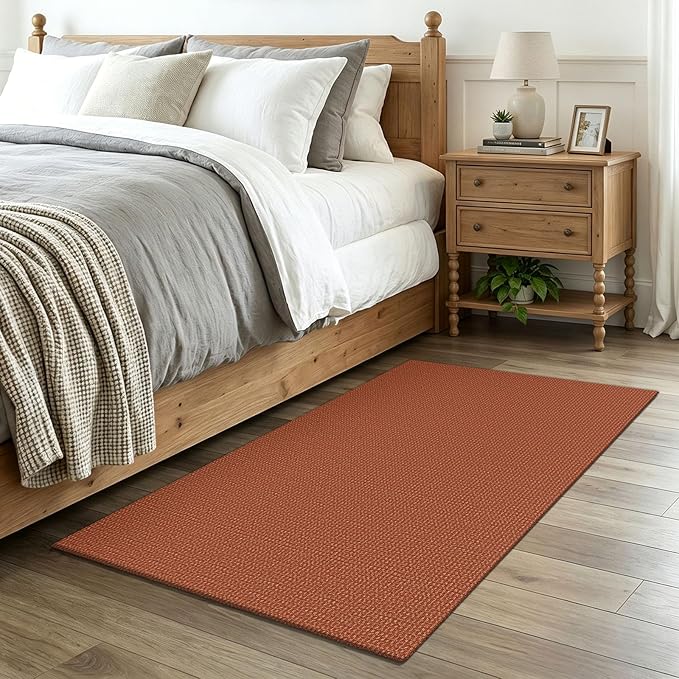 EARTHALL Woven Area Rug 3x4 Ft Washable Rugs for Entryway Braided Non Slip Rubber Backed Throw Rugs Door Mat Indoor Outdoor Entrance Cotton Carpet for Kitchen Foyer Front Door, Rustic Orange/Tan