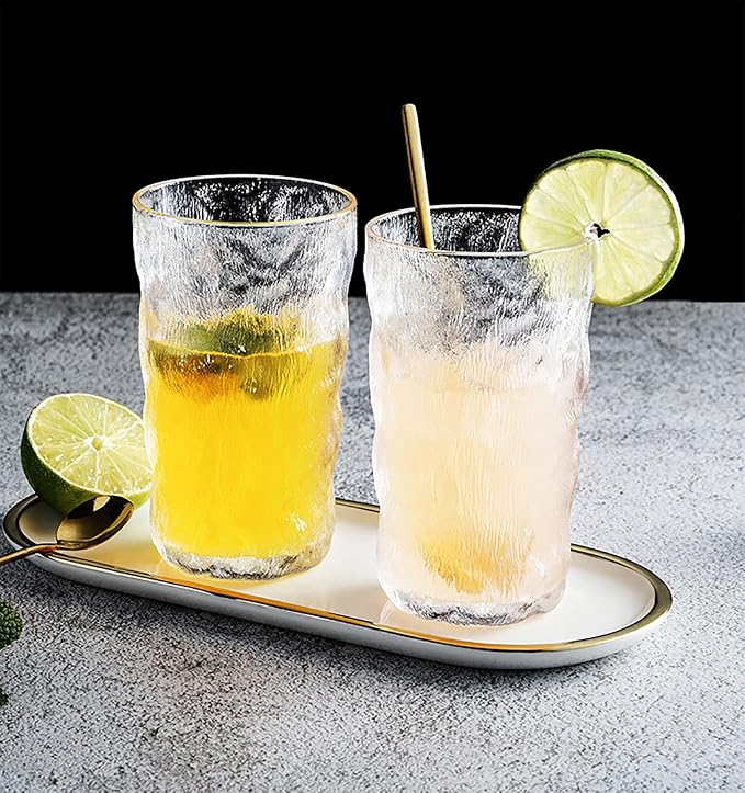 Frcctre 9 Pack Vintage Drinking Glasses, 13 oz Romantic Water Glasses Tumblers Hammered Glacier Beverage Tumblers Vintage Glassware Set for Beverages, Juice, Beer, Water, Cocktails, Whiskey