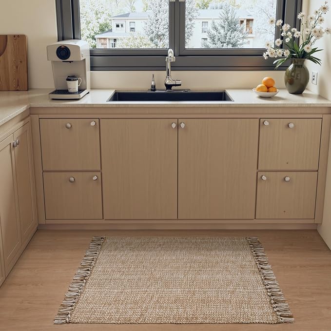 Collive Entryway Door Mat, 27" x 43" Machine Washable Kitchen Rugs, Indoor/Outdoor Low-Profile Doormat Soft Hand-Woven Cotton Bathroom Rug Throw Rugs for Front Back Door Bedroom