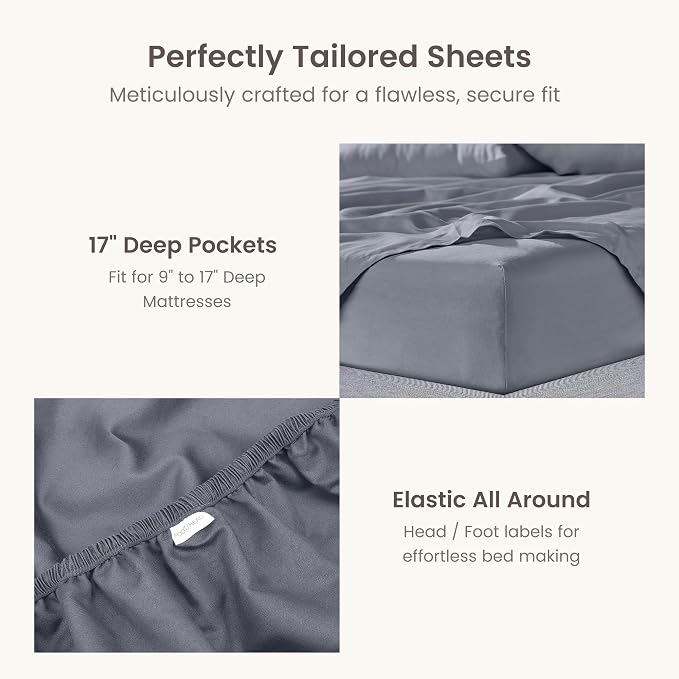 Bioweaves 100% Organic Cotton 1 Twin Fitted Sheet Only | 300 Thread Count Sateen Weave GOTS Certified with Deep Pocket - Gray