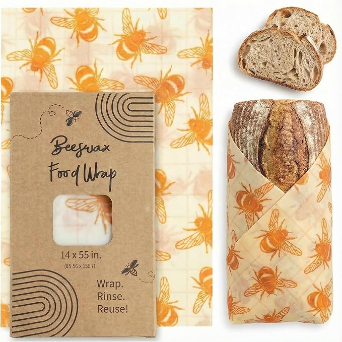 XXL Reusable Beeswax Wraps For Food - 14 x 55 in Roll | Cut to Size Bees Wax Wraps Reusable | Extra Large Beeswax Paper Sheet | Cute Bees Wax Roll for Food Wraps