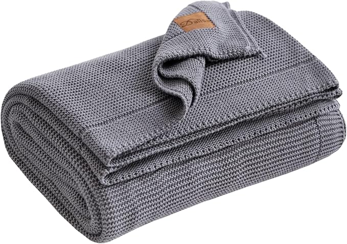 Dalisa 100% Organic Turkish Cotton Throw Blanket - GOTS Certified, Cozy - Perfect for Couch, Bed, and Home Decor - Boho Vintage Knit Alina (Dark Grey, 60x80)