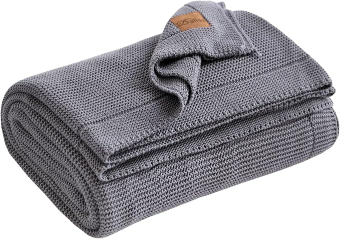 Dalisa 100% Organic Turkish Cotton Throw Blanket Dark Grey– GOTS Certified, Cozy, with Reusable Cotton Gift Bag – Perfect for Couch, Bed, and Home Decor – Boho Vintage Knit Alina (Dark Grey, 80x90)