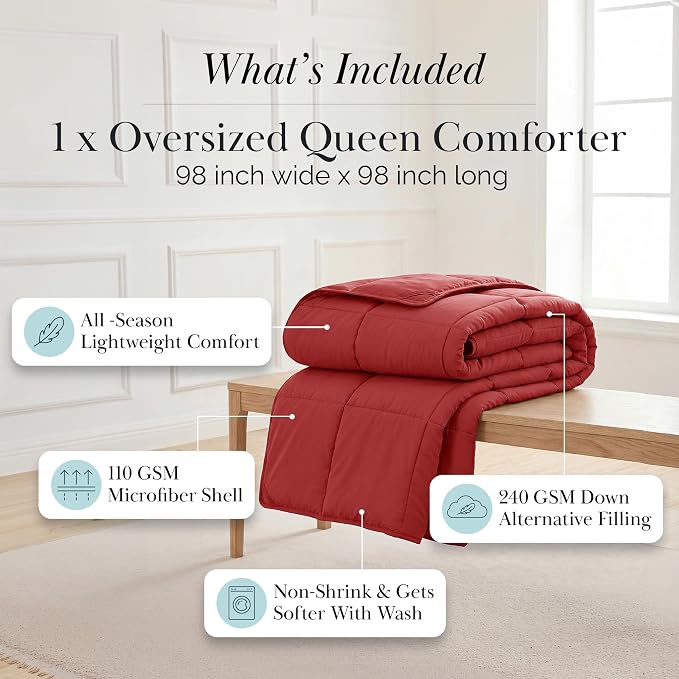 Southshore Fine Living, Inc. Queen Comforter, Full Size Bedding Comforters, Down-Alternative Red Queen Comforter Only, Soft, Fluffy Comforters, Full Size Bedding for Vacation Homes, Chili Pepper