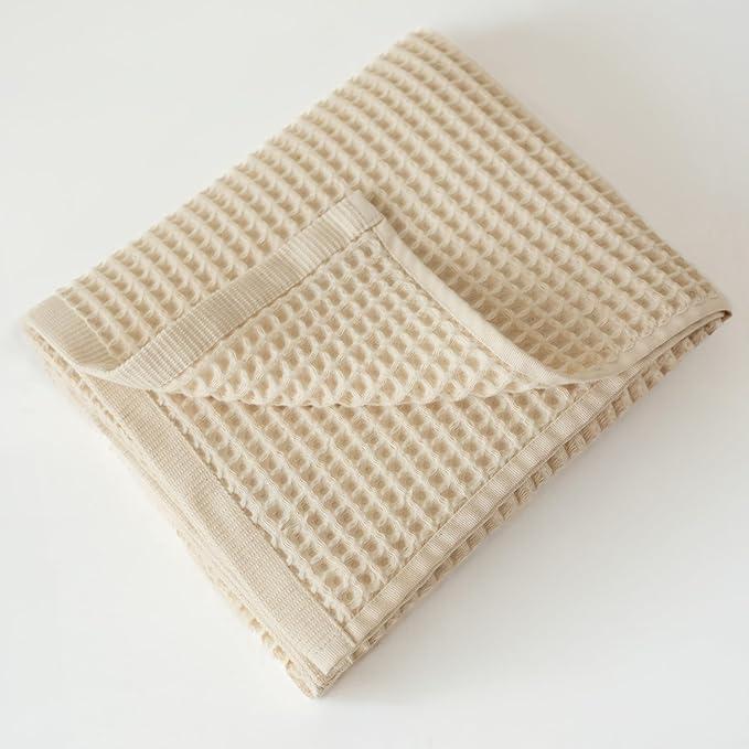 Premium Waffle Bath Towels Pack of 2 Extra Large 35x71 inch - 100% Turkish Cotton, Waffle Weave, Quick Dry, Lint Free, Oversized, Thin Bath Sheet Towel (Natural, Set of 2 Bath Towels)