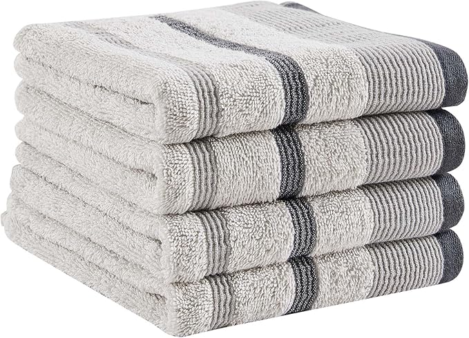Great Bay Home Decorative Hand Towel Set - Cotton 4 Pack 26x16 Hand Towel Set - Durable Towels for Bathroom Decor (Light Grey/Mid Grey/Dark Grey)