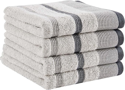 Great Bay Home Decorative Hand Towel Set - Cotton 4 Pack 26x16 Hand Towel Set - Durable Towels for Bathroom Decor (Light Grey/Mid Grey/Dark Grey)