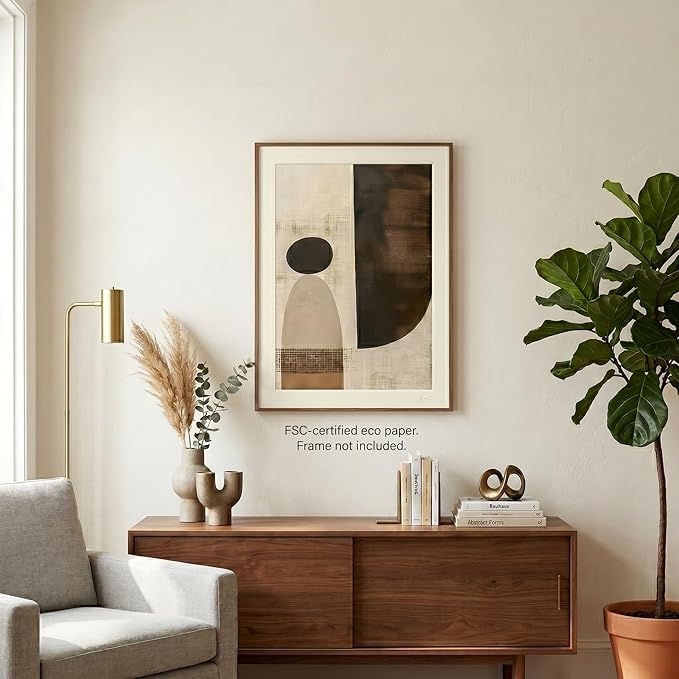 Moonow7 Earthy Geometric Wall Art Poster, Neutral Abstract Print for Living Room, Bedroom, Office, Entryway, Modern Minimalist Home Accent, Contemporary Decoration, Unframed Size 45x60 cm / 18x24″