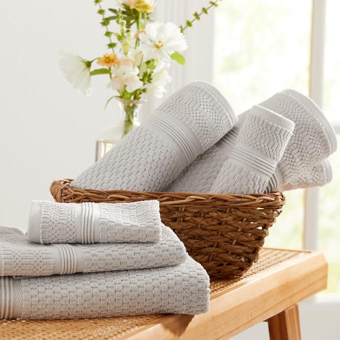 Market & Place 100% Cotton Waffle Weave Bath Towels Set of 4 – Soft, Quick-Dry, Lightweight, Textured Bathroom Towels – Glacier Grey | Zoey Collection