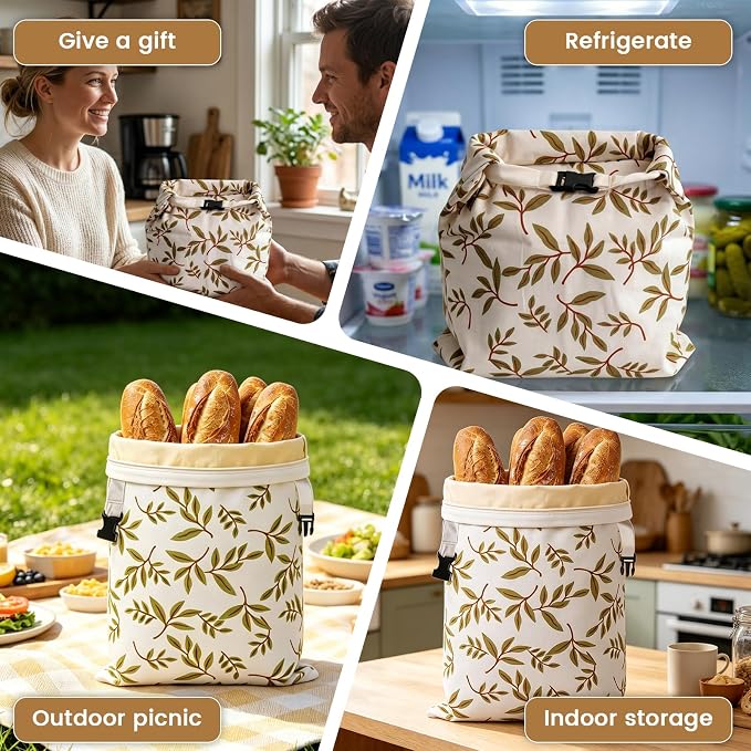 Reusable Beeswax Bread Bags for Sourdough, XL Eco-Friendly Fresh Food Storage with Zipper(13x17in, 2 Pack) | Keep Loaves Fresh Longer, Freezer Safe & Airtight, Natural, Zero Waste