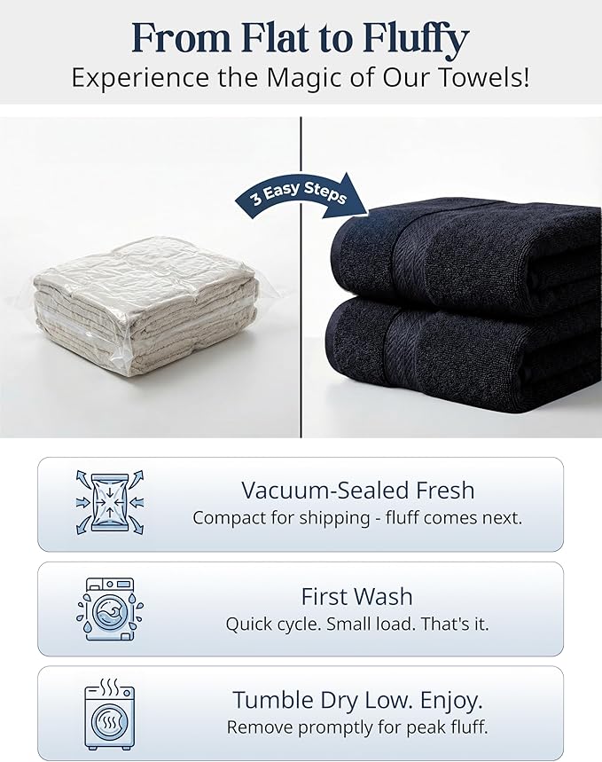 LANE LINEN Bathroom Towels Sets - 24 PCs - 100% Cotton Towels - Absorbent & Quick Drying - 4 Bath, 4 Fingertip, 6 Hand Towel, 8 Washcloth, 2 Bath Sheet - Housewarming Essentials - Black Towels