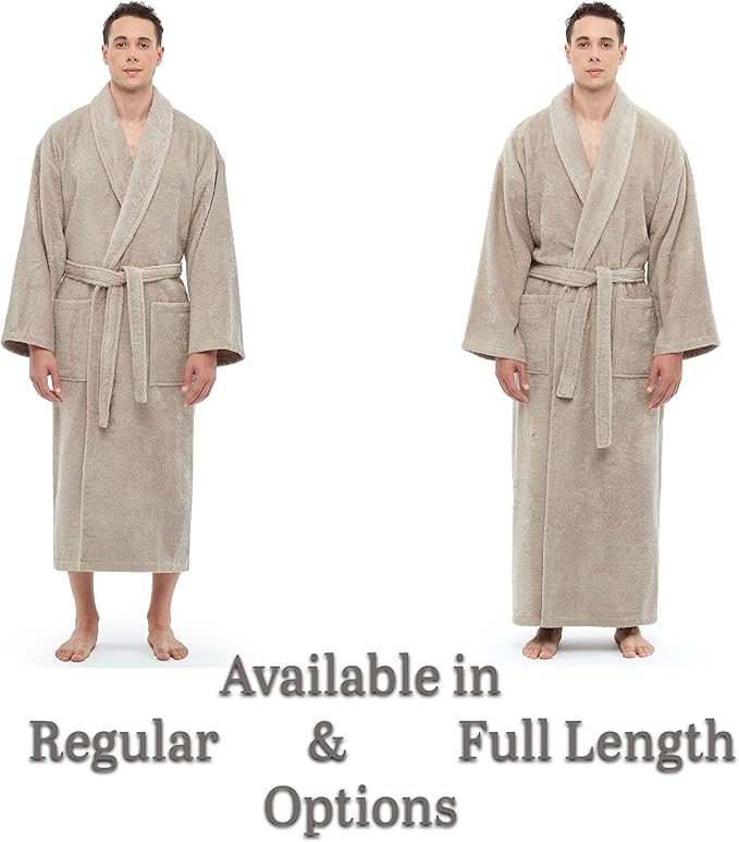 Arus Men's Shawl Collar Robe, Turkish Terry Cotton Bathrobe with Regular and Full Length Options