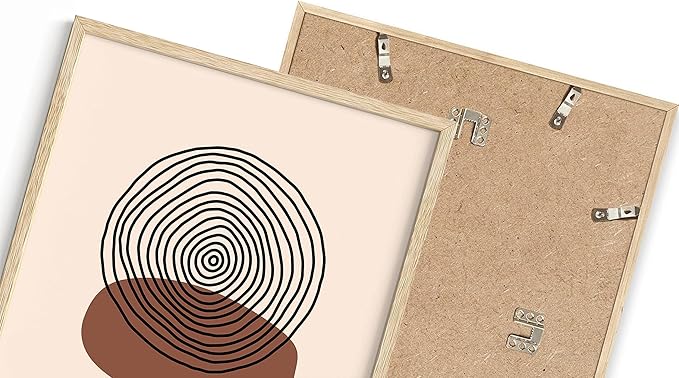 Boho Abstract Wall Art Minimalist Stacked Stones Circles Earth Tones Terracotta Mid Century Modern 8x10 Inch Oak Wood Beige Framed Zen Meditation Print for Living Room Office Decor