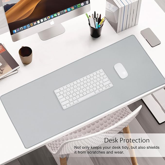 ALOANES Waterproof Mouse Pad with Durable Stitched Edge, XL Gaming Keyboard Pad, Non-Slip Rubber Base Mouse Mat, Extended Desk pad for Gamer, Office & Home, Gray Mousepad 31.5"x 11.8"x 0.12"