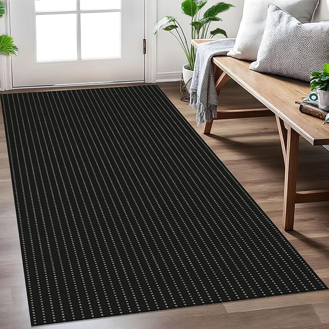 EARTHALL Washable Area Rug 3x5 Ft Non Slip Rugs for Entryway, Non Slip Braided Throw Rugs Door Mat Indoor Outdoor Entrance, Cotton Woven Carpet for Kitchen Foyer Front Door, Black/Grey