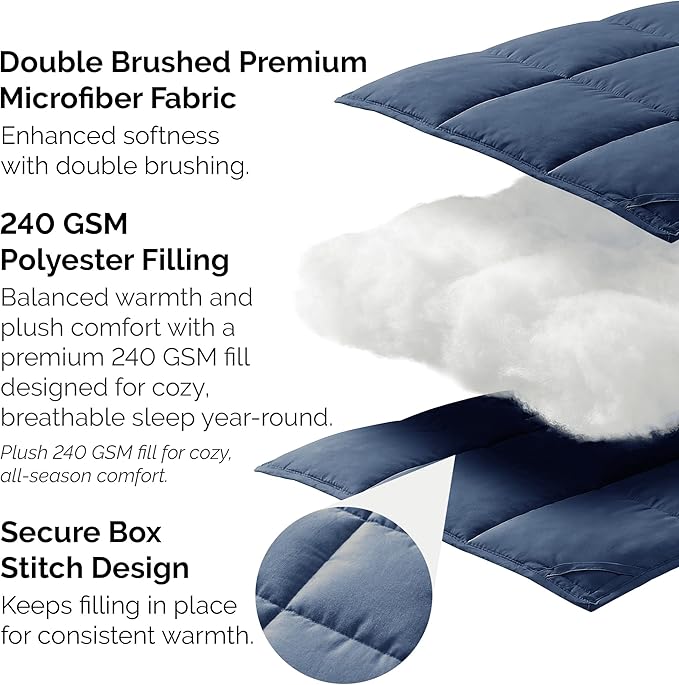 Southshore Fine Living, Inc. Blue Twin XL Comforter, Dorm Room Bedding Duvet Insert, Machine Washable Twin XL Bedding, Warm and Fluffy Down Alternative Comforter for Cool Weather, Dark Blue Comforters