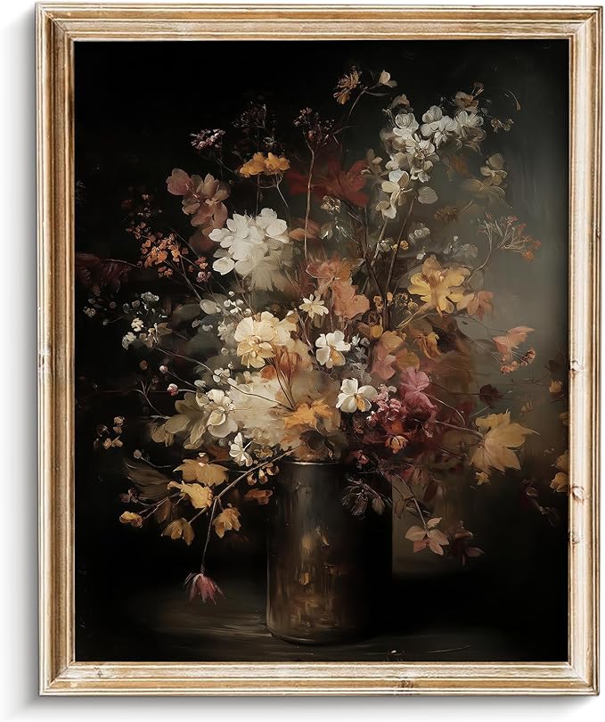 Vodefoad Vintage Autumn Floral Print, Moody Cottagecore Wildflower Bouquet, Lush Autumn-inspired Bouquet, Retro Antique Flower Art Pictures for Gallery Home Bedroom Farmhouse Bedroom - 8x10Inch Unframe