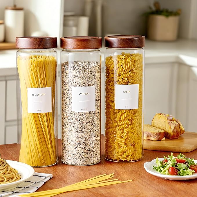 Glass Pasta Storage Containers with Sealing Bamboo Airtight Lid, 70oz Glass Jar with Lid Spaghetti Container Food Storage for Pasta, Noodles, Cereal