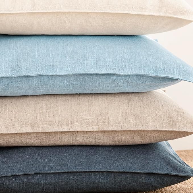 Foindtower Pack of 2, Decorative Linen Soild Throw Pillow Covers Soft Accent Euro Cushion Case Farmhouse Neutral Pillowcase for Chair Couch Sofa Bedroom Living Room Home Decor 24 x 24 Inch Light Blue