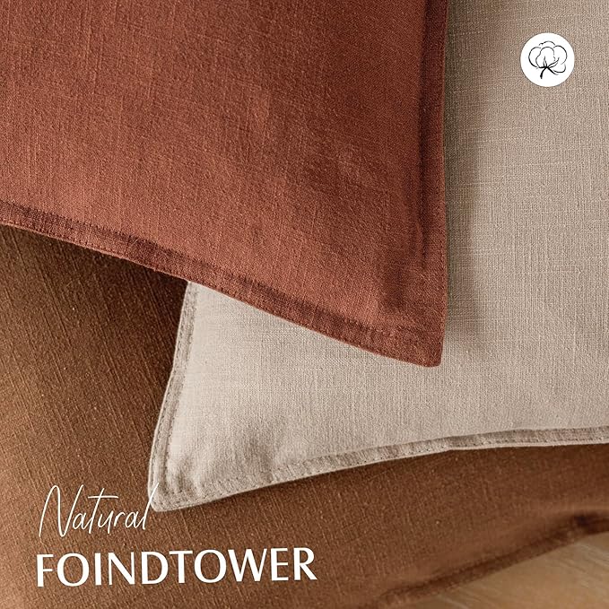 Foindtower Pack of 2, Decorative Linen Soild Throw Pillow Covers Soft Accent Cushion Case Farmhouse Neutral Pillowcase for Chair Couch Sofa Bedroom Living Room Home Decor 18 x 18 Inch Fall Rust Orange