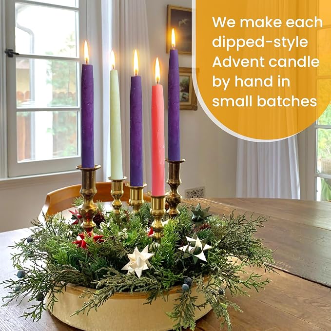 100% Pure Beeswax Taper Candles - All-Natural Handmade Decorative & Dipped Smokeless Unscented Candles for Christmas, Advent, and Hanukkah, Advent Set, 8.5 Inches, 5 Candle Set, by BeeTheLight