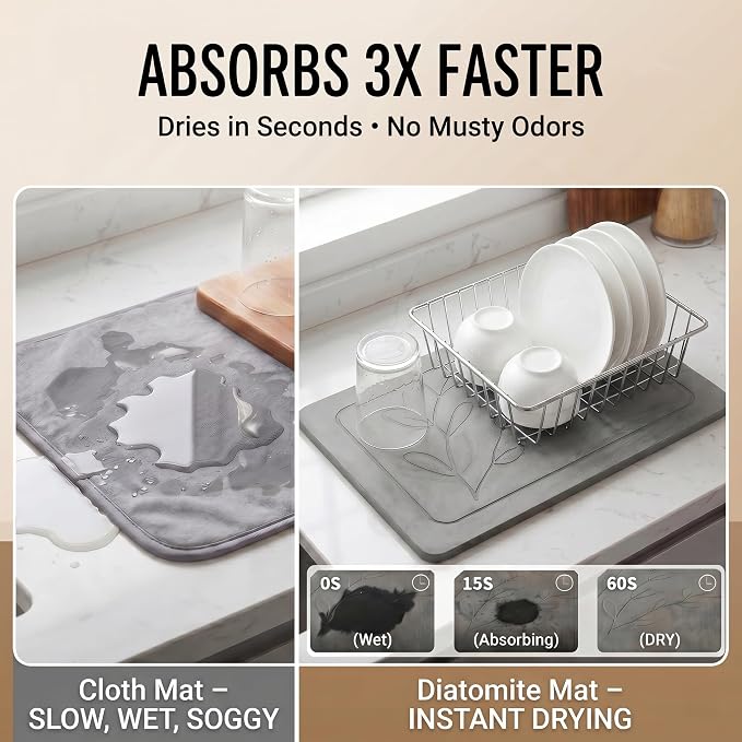 3-Pack Diatomaceous Earth Mat, Large Stone Drying Mat for Kitchen | Nesting Diatomite, Quick Dry, Non Slip, Heat Resistant（15.75"×11.81" & 13.19"×11.81" & 10.75"×11.81"）