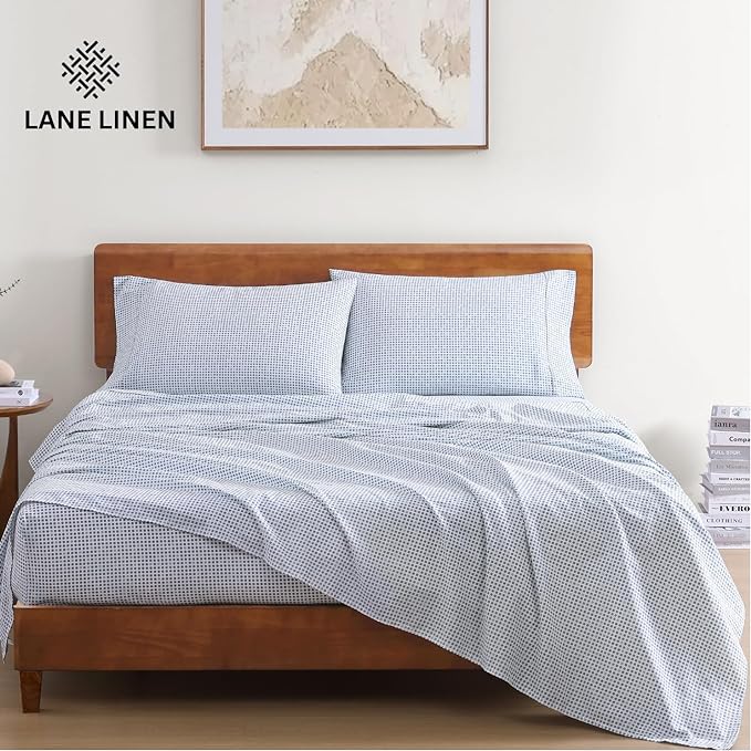 LANE LINEN 100% Organic Cotton Printed King Size Bedding Sheets & Pillowcases Set -Soft & Comfy Breathable Percale Sheet Seasons, 15" Deep Pocket Printed King Sheets - Polka Dot
