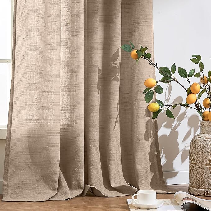 jinchan Taupe Linen Curtains 63 Inch Length for Door Window Light Weight Two Pages Curtains for Living Room Light Filtering Grommet Drapes Semi Transparent Drapes Providing Privacy for Bedroom 50"Wide