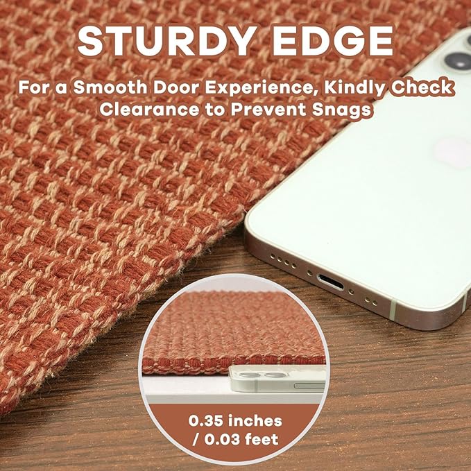 EARTHALL Woven Runner Rug 3x7 Ft Washable Runners for Hallways Wide Non Slip Rubber Backed Kitchen Runner Braided Indoor Floor Carpet for Entryway, Hallway, Kitchen, Bedroom, Rustic Orange/Tan