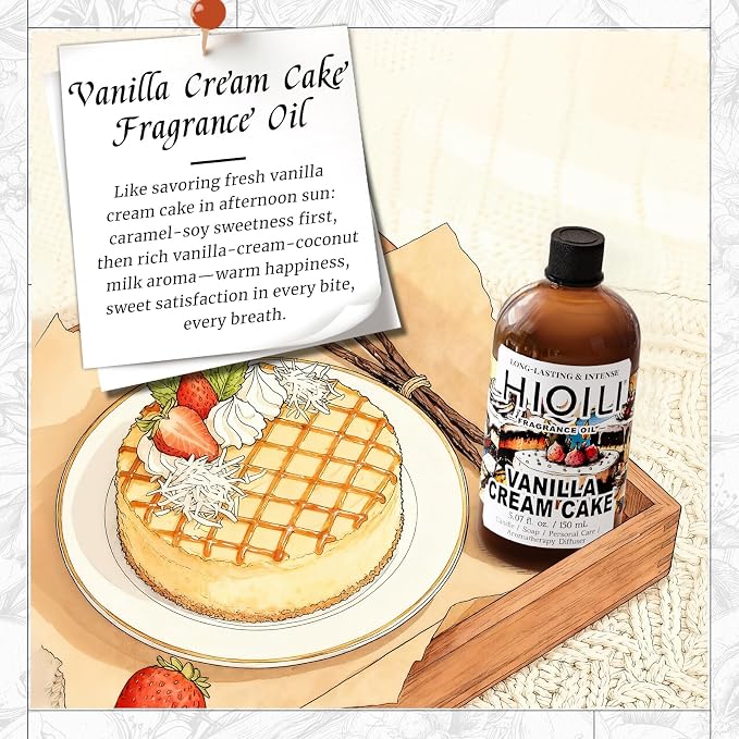 HIQILI Vanilla Cream Cake Fragrance Oil for Soap Making, Add to Dryer Balls | Perfect for Aromatic Air Freshener Spray & Home Diffusers Use, Premium Grade - 5.07 Fl Oz / 150 ML
