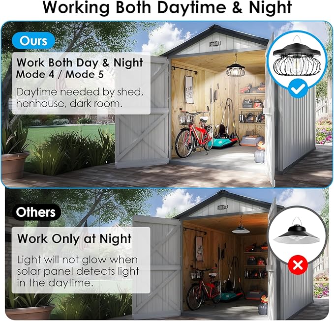 ropelux Solar Shed Light Outdoor Indoor, Bright 2000LM 5 Modes (Daytime Available) Lamp with 3 Color Temps Dual Motion Sensor Remote, Hanging Pendant Lights for Gazebo Barn Garage Shop, 1 Pack