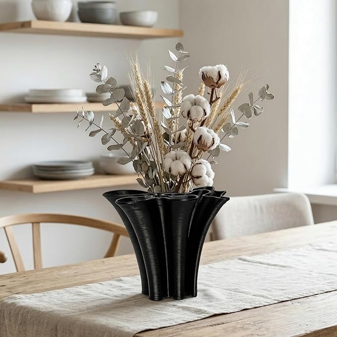 Black Ceramic Vase for Home Decor, Boho Artistic Irregular Shape Decorative Vase, Unique Modern Accent for Living Room Bedroom or Entryway