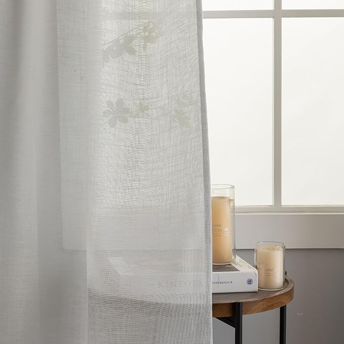 Linen Semi Sheer Curtains Tab Top Light Filtering Elegant Curtains & Drapes for Bedroom (Light Grey, 52" W x 84" L, Pack of 2)