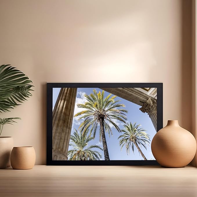 Monem Art Palermo Palm Trees Sicily Print - Tropical European Architecture Poster - Wall Decor for Living Room, Bedroom or Office - 16x20 Black Framed Wall Art by Mareike Bohmer