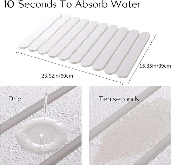 Large White Stone Dish Drying Mats for Kitchen Counter, Quick Dry Collapsible Eco-Friendly Super Absorbent Diatomaceous Earth Heat-resistant Mat for Dishes Bottles Cups, Match Any Countertop 24"×16"