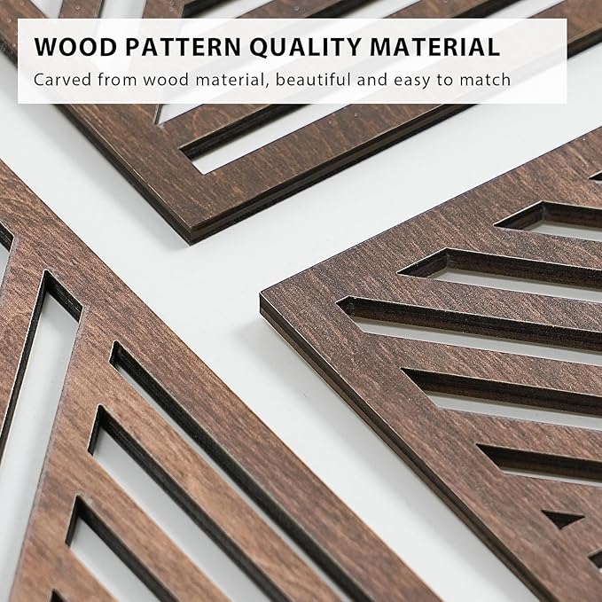 VIYYIEA Boho Solid Wood Carved Wall Art Set of 3, Geometric Minimalist Wooden Home Decor Panels, Handcrafted Solid Wood Wall Hanging for Living Room Bedroom Hallway, 16 x 8 Inch Each (Sunset Brown)