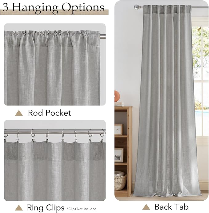 NICETOWN Linen Curtains for Living Room/Bedroom 84 inch Long 2 Panels Set, Seedpearl 55" Wide Thick Farmhouse Faux Linen Blend Privacy Window Drapes Rod Pocket & Back Tab with Light Filtering