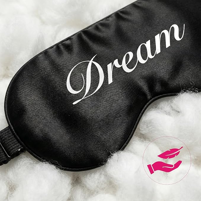 2 Pack 100% Natural Mulberry Silk Sleep Eye Mask with Adjustable Elastic Band Sleep Mask for Women & Men Soft Light Blocking Cover Eyeshade Blindfold Black