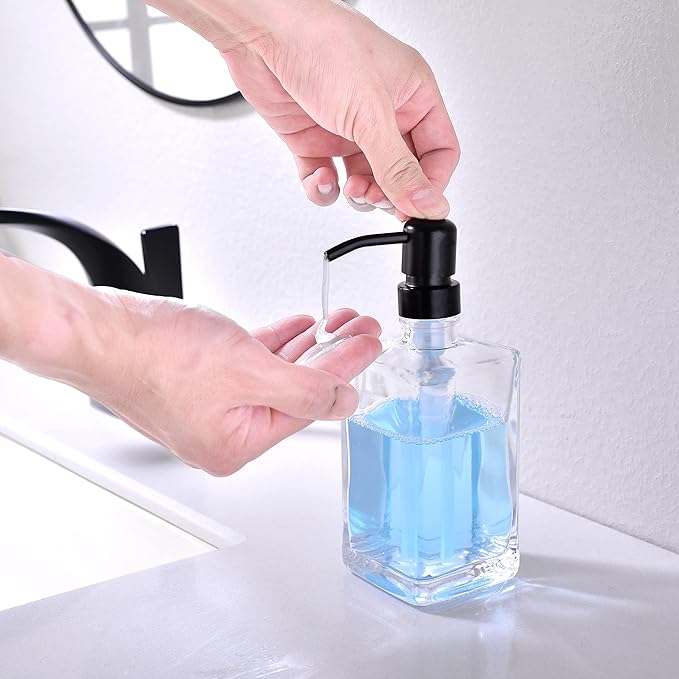 13.5 Oz Clear Glass Soap Dispenser with Matte Black Rust-Proof Stainless Steel Pump - Refillable Hand/Dish Soap Dispenser for Bathroom Countertop & Premium Kitchen